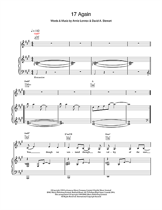 Learn to play Eurythmics 17 Again sheet music for Piano, Vocal & Guitar in minutes. Eurythmics 17 Again sheet music notes and chords