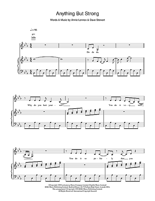 Learn to play Eurythmics Anything But Strong sheet music for Piano, Vocal & Guitar in minutes. Eurythmics Anything But Strong sheet music notes and chords