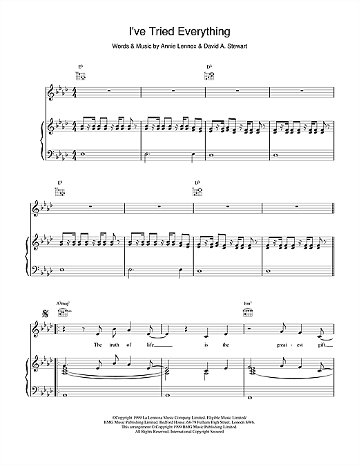 Learn to play Eurythmics I've Tried Everything sheet music for Piano, Vocal & Guitar in minutes. Eurythmics I've Tried Everything sheet music notes and chords