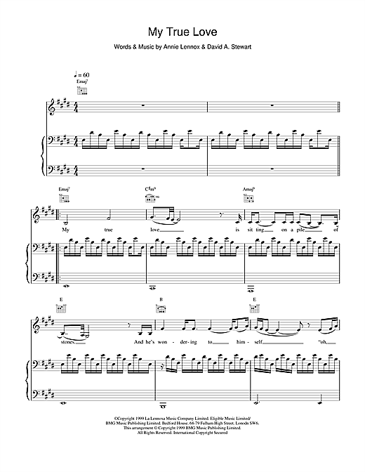 Learn to play Eurythmics My True Love sheet music for Piano, Vocal & Guitar in minutes. Eurythmics My True Love sheet music notes and chords