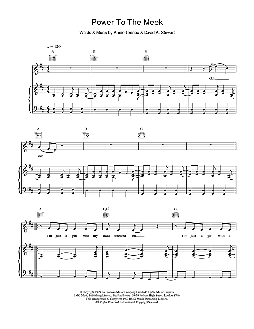 Learn to play Eurythmics Power To The Meek sheet music for Piano, Vocal & Guitar in minutes. Eurythmics Power To The Meek sheet music notes and chords
