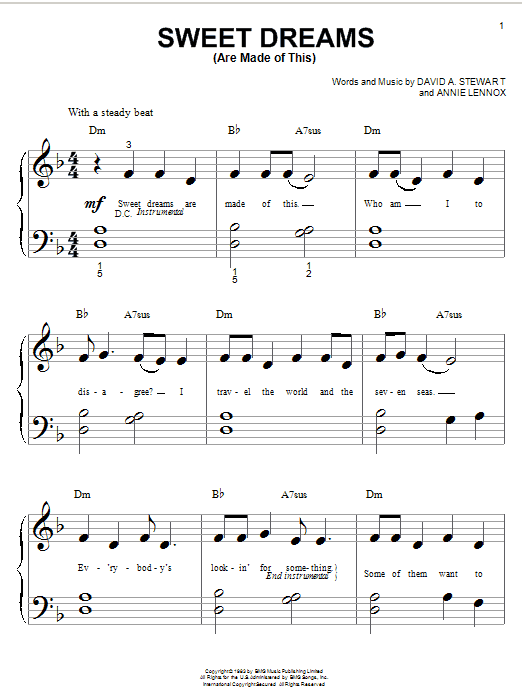 Learn to play Eurythmics Sweet Dreams (Are Made Of This) sheet music for Keyboard in minutes. Eurythmics Sweet Dreams (Are Made Of This) sheet music preview music notes and score for Keyboard including 2 page(s)