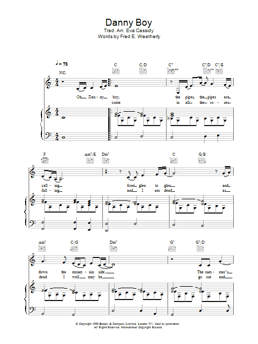 Learn to play Eva Cassidy Danny Boy (Londonderry Air) sheet music for Piano, Vocal & Guitar in minutes. Eva Cassidy Danny Boy (Londonderry Air) sheet music preview music notes and score for Piano, Vocal & Guitar including 4 page(s)