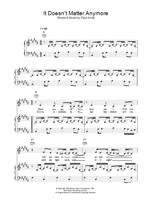 Learn to play Eva Cassidy It Doesn't Matter Anymore sheet music for Piano, Vocal & Guitar in minutes. Eva Cassidy It Doesn't Matter Anymore sheet music preview music notes and score for Piano, Vocal & Guitar including 5 page(s)