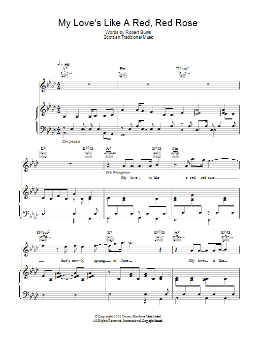 Learn to play Eva Cassidy My Love Is Like A Red, Red Rose sheet music for Piano, Vocal & Guitar in minutes. Eva Cassidy My Love Is Like A Red, Red Rose sheet music preview music notes and score for Piano, Vocal & Guitar including 5 page(s)