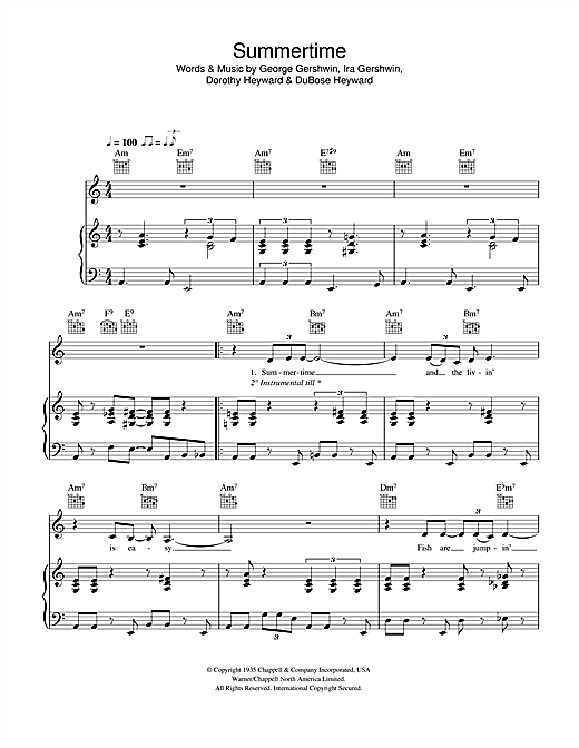 Eva Cassidy Summertime From Porgy And Bess Sheet Music Download Pdf Score 43290