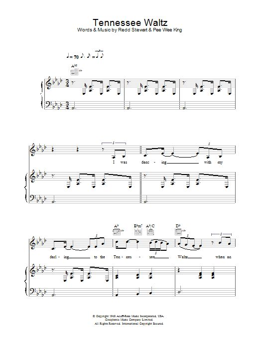 Learn to play Eva Cassidy Tennessee Waltz sheet music for Melody Line, Lyrics & Chords in minutes. Eva Cassidy Tennessee Waltz sheet music preview music notes and score for Melody Line, Lyrics & Chords including 2 page(s)