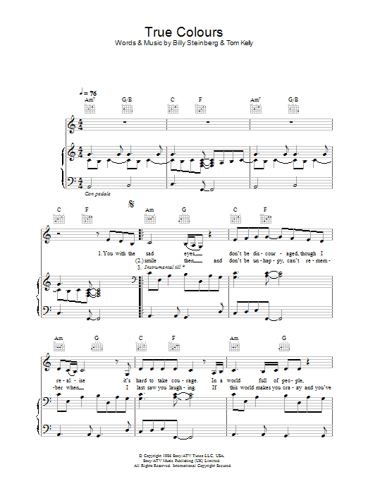Learn to play Eva Cassidy True Colours sheet music for Piano, Vocal & Guitar in minutes. Eva Cassidy True Colours sheet music preview music notes and score for Piano, Vocal & Guitar including 5 page(s)