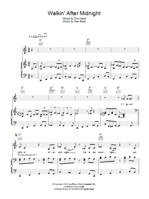 Learn to play Eva Cassidy Walkin' After Midnight sheet music for Piano, Vocal & Guitar in minutes. Eva Cassidy Walkin' After Midnight sheet music preview music notes and score for Piano, Vocal & Guitar including 4 page(s)