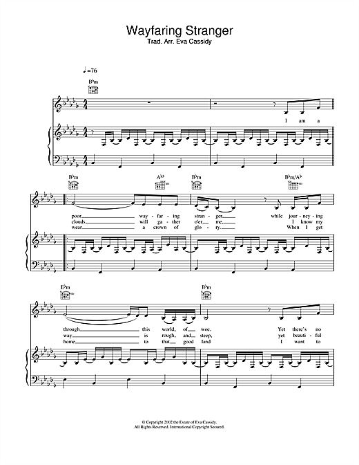 Learn to play Eva Cassidy Wayfaring Stranger (no intro) sheet music for Piano, Vocal & Guitar in minutes. Eva Cassidy Wayfaring Stranger (no intro) sheet music notes and chords