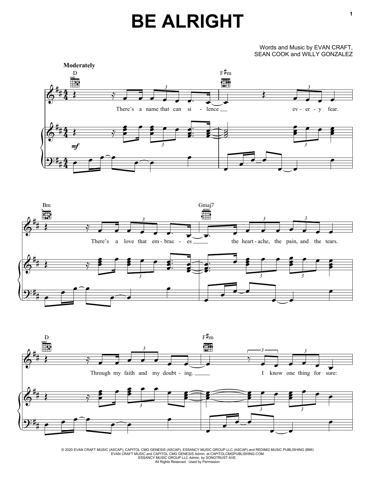 Evan Craft, Danny Gokey & Redimi2 Be Alright sheet music, chords, lyrics - Printable PDF for Piano, Vocal & Guitar Chords (Right-Hand Melody)