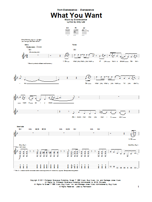 Learn to play Evanescence What You Want sheet music for Guitar Tab in minutes. Evanescence What You Want sheet music preview music notes and score for Guitar Tab including 7 page(s)
