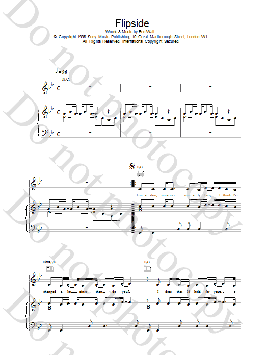 Download Everything But The Girl Flipside sheet music notes and chords for Piano, Vocal & Guitar (Right-Hand Melody) - Download Printable PDF and start playing in minutes.
