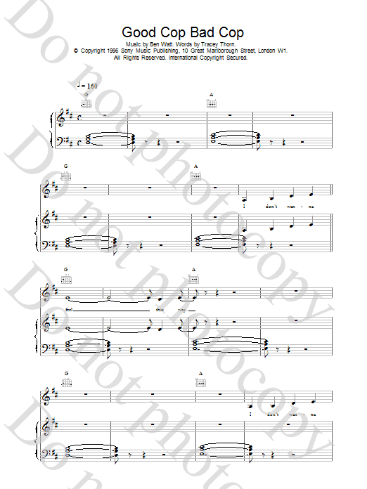 Download Everything But The Girl Good Cop Bad Cop sheet music notes and chords for Piano, Vocal & Guitar (Right-Hand Melody) - Download Printable PDF and start playing in minutes.