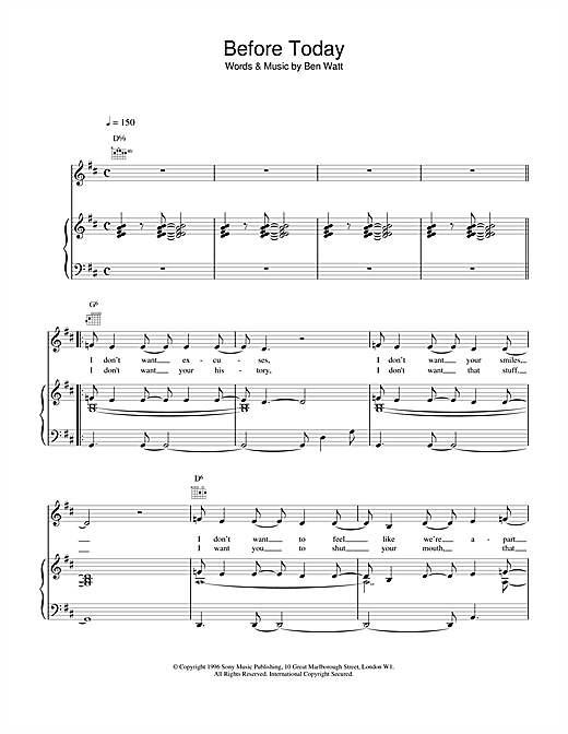 Learn to play Everything But The Girl Before Today sheet music for Piano, Vocal & Guitar (Right-Hand Melody) in minutes. Everything But The Girl Before Today sheet music notes and chords
