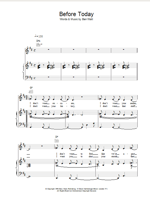 Everything But The Girl Before Today sheet music preview music notes and score for Piano, Vocal & Guitar (Right-Hand Melody) including 6 page(s)