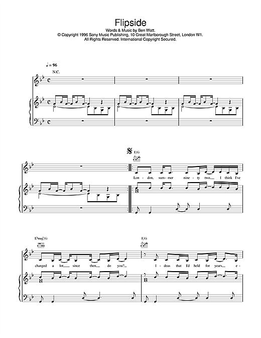 Learn to play Everything But The Girl Flipside sheet music for Piano, Vocal & Guitar (Right-Hand Melody) in minutes. Everything But The Girl Flipside sheet music notes and chords