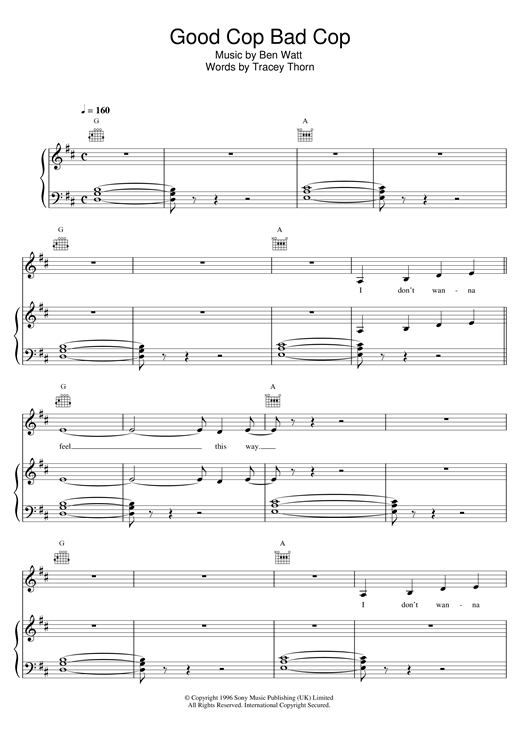 Learn to play Everything But The Girl Good Cop Bad Cop sheet music for Piano, Vocal & Guitar (Right-Hand Melody) in minutes. Everything But The Girl Good Cop Bad Cop sheet music notes and chords