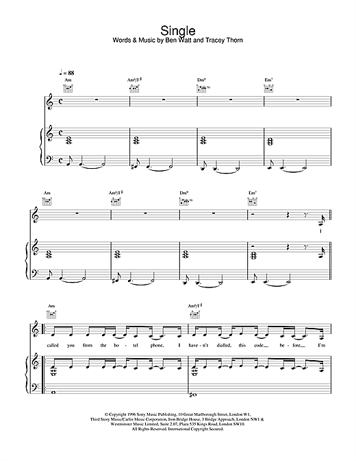 Learn to play Everything But The Girl Single sheet music for Piano, Vocal & Guitar (Right-Hand Melody) in minutes. Everything But The Girl Single sheet music notes and chords