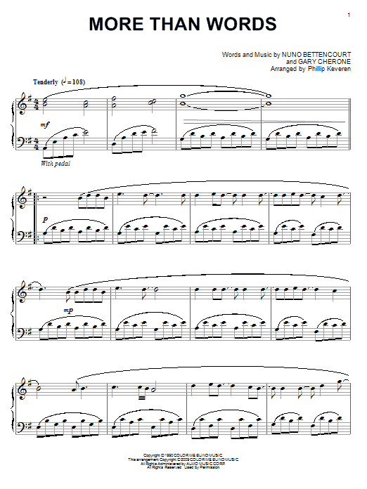 Extreme More Than Words sheet music, chords, lyrics - Printable PDF for Piano