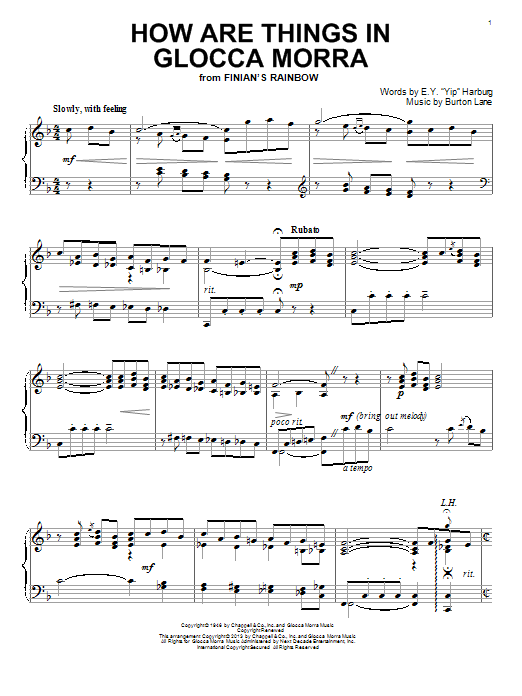 E.Y. Harburg How Are Things In Glocca Morra sheet music, chords, lyrics - Printable PDF for Piano