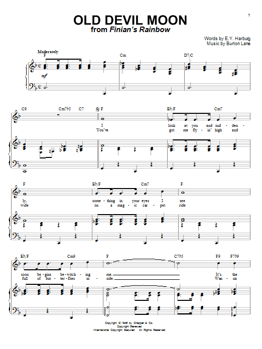 E.Y. Harburg Old Devil Moon sheet music, chords, lyrics - Printable PDF for Piano, Vocal & Guitar (Right-Hand Melody)