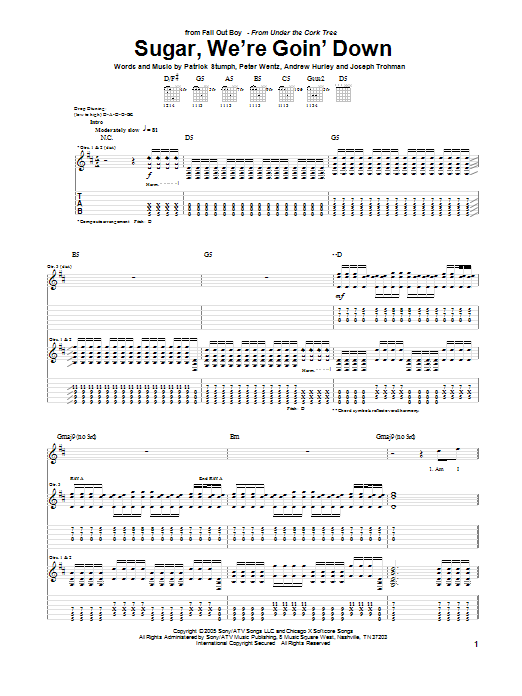 Learn to play Fall Out Boy Sugar, We're Goin' Down sheet music for Guitar Tab in minutes. Fall Out Boy Sugar, We're Goin' Down sheet music preview music notes and score for Guitar Tab including 9 page(s)