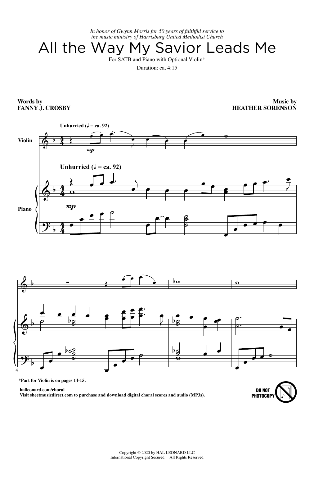 Fanny J. Crosby and Heather Sorenson All The Way My Savior Leads Me sheet music, chords, lyrics - Printable PDF for SATB Choir