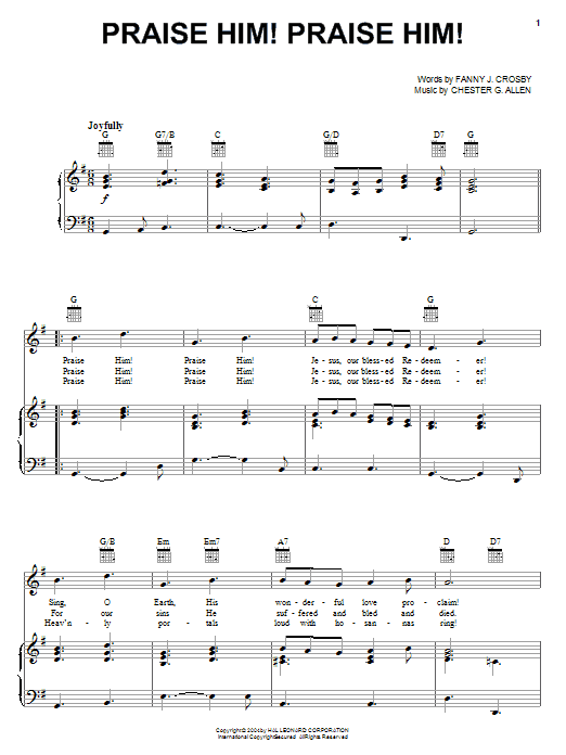 Fanny J. Crosby Praise Him! Praise Him! sheet music, chords, lyrics - Printable PDF for ChordBuddy