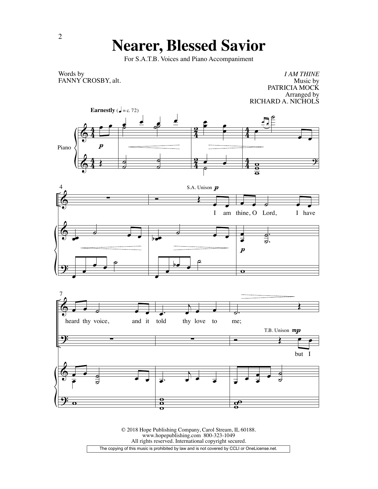 Fanny Crosby Nearer, Blessed Savior sheet music preview music notes and score for Choir including 7 page(s)
