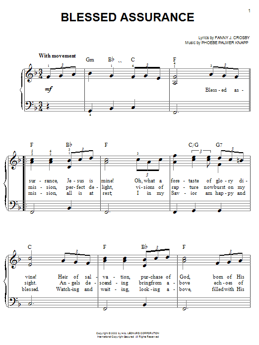 Learn to play Phoebe P. Knapp Blessed Assurance sheet music for Guitar Tab in minutes. Phoebe P. Knapp Blessed Assurance sheet music preview music notes and score for Guitar Tab including 3 page(s)