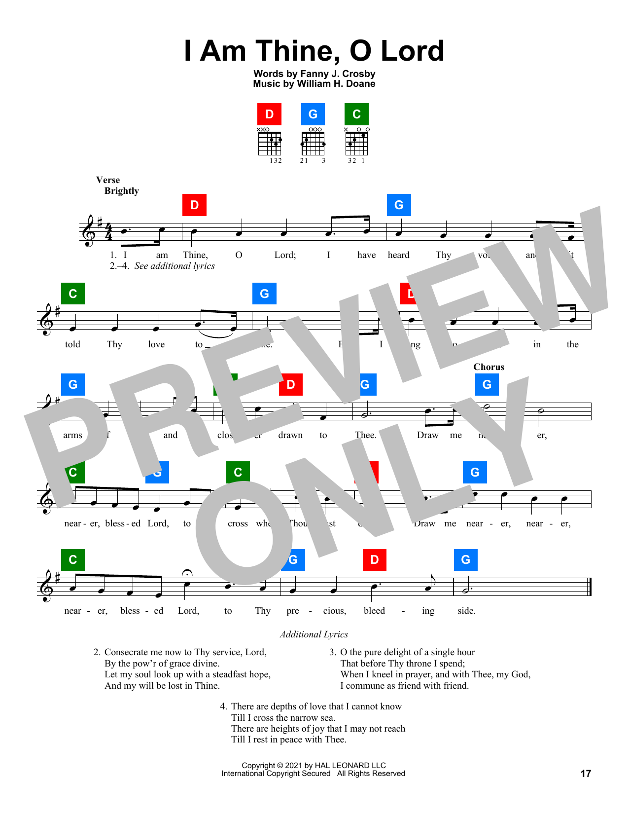 Learn to play Fanny J. Crosby I Am Thine, O Lord sheet music for Easy Piano in minutes. Fanny J. Crosby I Am Thine, O Lord sheet music preview music notes and score for Easy Piano including 2 page(s)