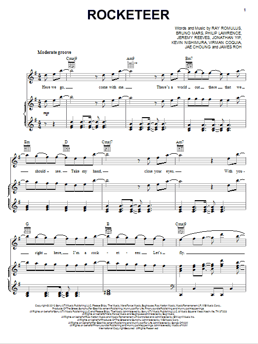 Learn to play Far East Movement Rocketeer sheet music for Piano, Vocal & Guitar (Right-Hand Melody) in minutes. Far East Movement Rocketeer sheet music preview music notes and score for Piano, Vocal & Guitar (Right-Hand Melody) including 8 page(s)