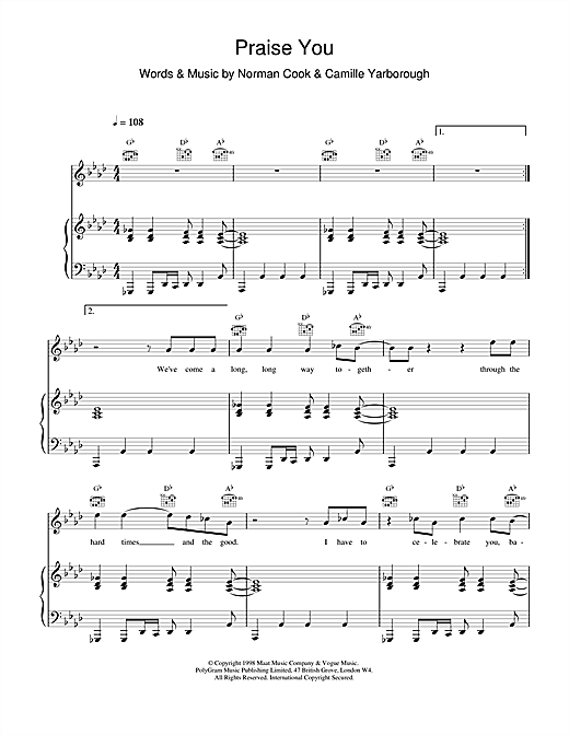 Learn to play Fatboy Slim Praise You sheet music for Piano, Vocal & Guitar in minutes. Fatboy Slim Praise You sheet music notes and chords