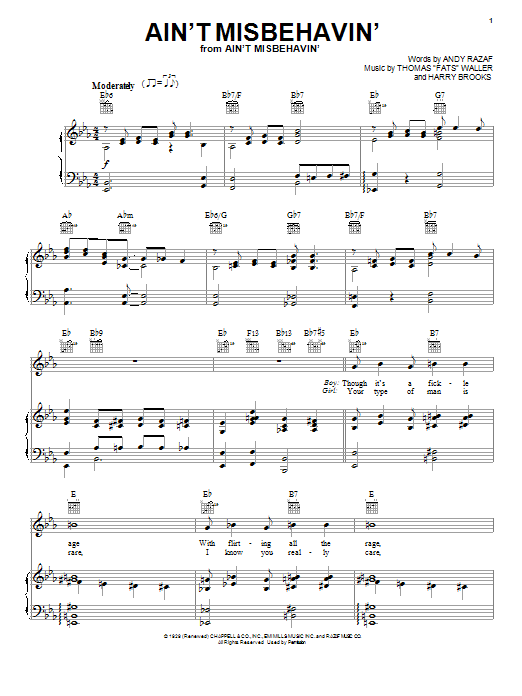 Learn to play Fats Waller Ain't Misbehavin' sheet music for Piano, Vocal & Guitar (Right-Hand Melody) in minutes. Fats Waller Ain't Misbehavin' sheet music notes and chords