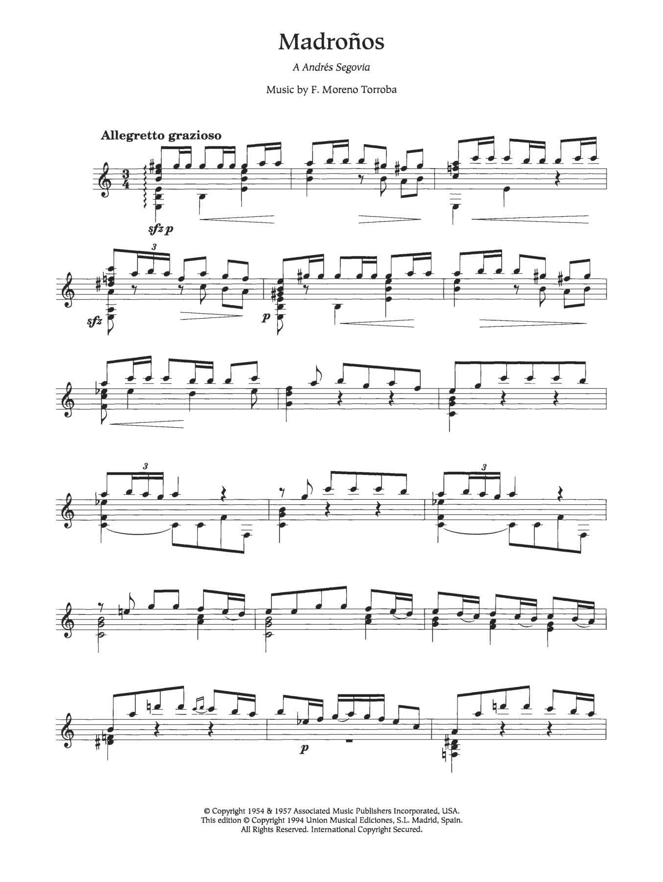 Federico Moreno Torroba Madronos sheet music, chords, lyrics - Printable PDF for Guitar