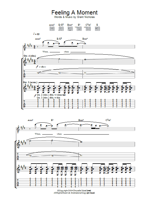 Feeder Feeling A Moment sheet music preview music notes and score for Guitar Tab including 15 page(s)