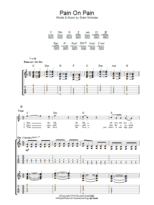 Feeder Pain On Pain sheet music preview music notes and score for Guitar Tab including 5 page(s)