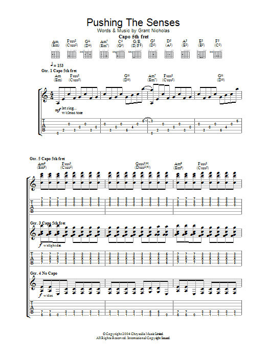 Feeder Pushing The Senses sheet music preview music notes and score for Guitar Tab including 12 page(s)