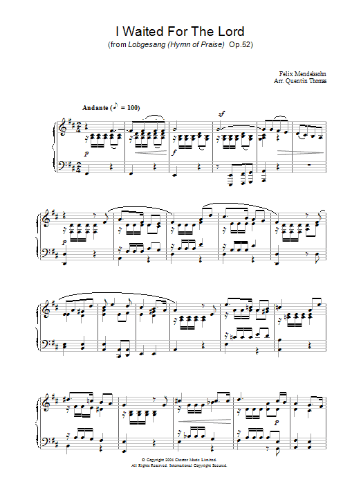 Felix Mendelssohn I Waited For The Lord sheet music, chords, lyrics - Printable PDF for Piano