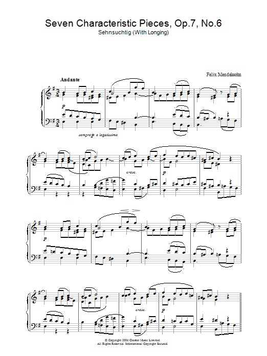 Felix Mendelssohn Seven Characteristic Pieces, Op.7, No.6 sheet music, chords, lyrics - Printable PDF for Piano