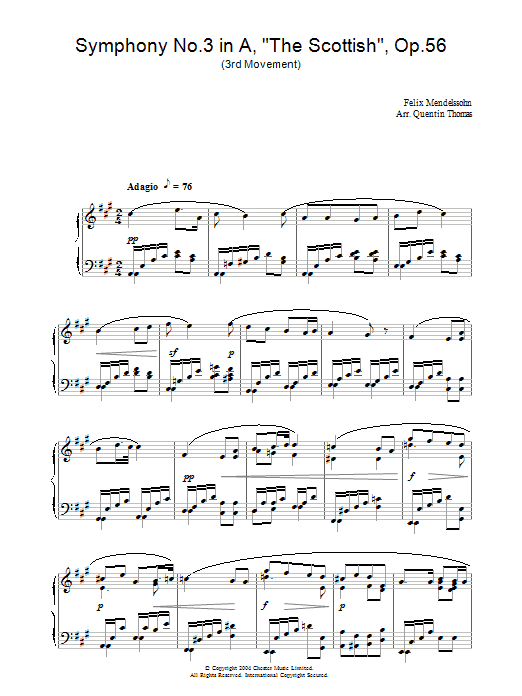Felix Mendelssohn Symphony No.3 in A, 'The Scottish', Op.56 (3rd Movement) sheet music, chords, lyrics - Printable PDF for Piano