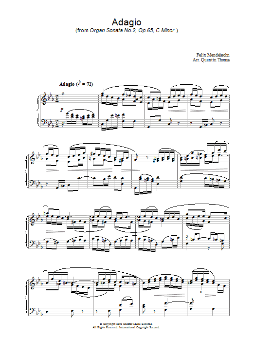 Learn to play Felix Mendelssohn Adagio From Organ Sonata No.2, Op. 65 sheet music for Piano in minutes. Felix Mendelssohn Adagio From Organ Sonata No.2, Op. 65 sheet music preview music notes and score for Piano including 3 page(s)