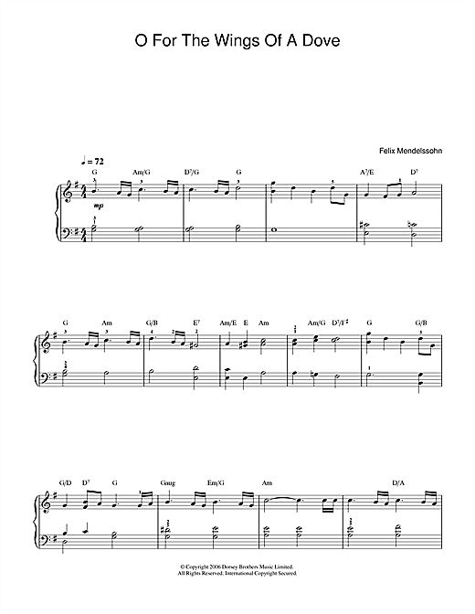Learn to play Felix Mendelssohn O For The Wings Of A Dove sheet music for Piano in minutes. Felix Mendelssohn O For The Wings Of A Dove sheet music preview music notes and score for Piano including 3 page(s)
