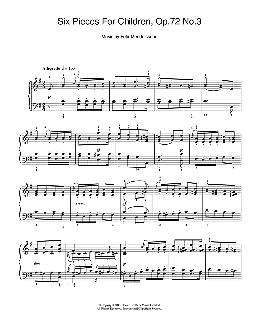 Learn to play Felix Mendelssohn Six Pieces For Children, Op.72 No.3 sheet music for Piano in minutes. Felix Mendelssohn Six Pieces For Children, Op.72 No.3 sheet music notes and chords