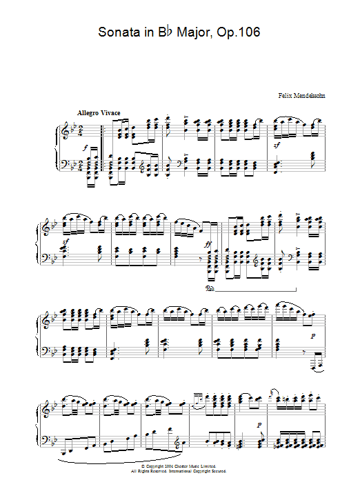 Learn to play Felix Mendelssohn Sonata in B Flat Major, Op.106 sheet music for Piano in minutes. Felix Mendelssohn Sonata in B Flat Major, Op.106 sheet music preview music notes and score for Piano including 9 page(s)