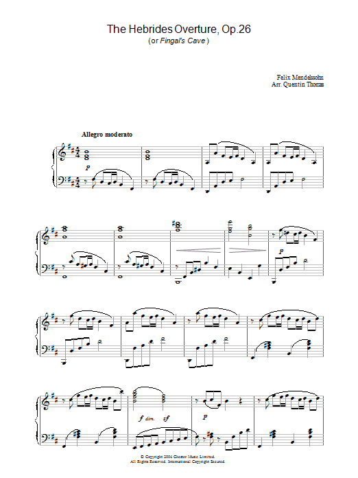 Learn to play Felix Mendelssohn The Hebrides Overture, Op.26 sheet music for Piano in minutes. Felix Mendelssohn The Hebrides Overture, Op.26 sheet music preview music notes and score for Piano including 5 page(s)