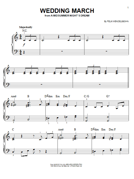 Learn to play Felix Mendelssohn Wedding March sheet music for Piano in minutes. Felix Mendelssohn Wedding March sheet music preview music notes and score for Piano including 4 page(s)