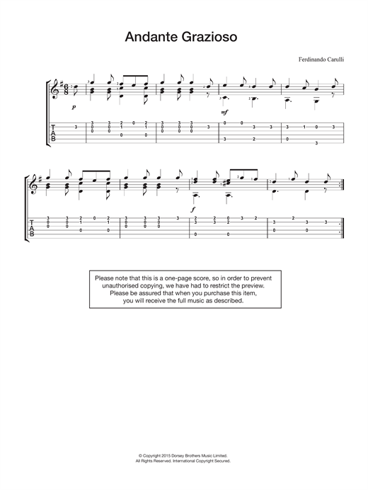 Learn to play Ferdinando Carulli Andante Grazioso sheet music for Guitar in minutes. Ferdinando Carulli Andante Grazioso sheet music notes and chords