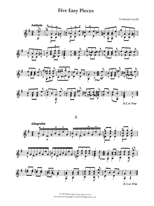 Learn to play Ferdinando Carulli Five Easy Pieces sheet music for Guitar in minutes. Ferdinando Carulli Five Easy Pieces sheet music preview music notes and score for Guitar including 4 page(s)